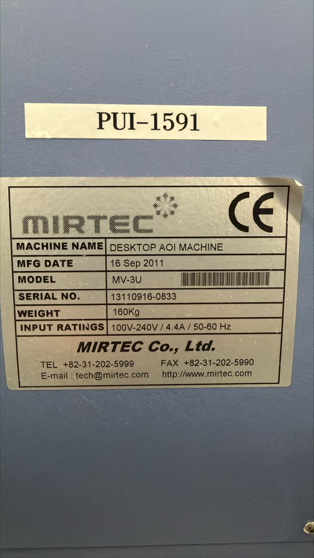 2011 MIRTEC MV-3U (AOI) Automated Optical Inspection System
