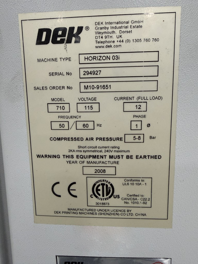 2008 DEK HORIZON 03i Screen Printer