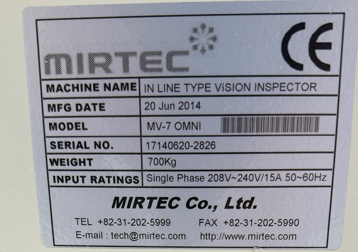 2014 Mirtec MV-7 Omni 2D/3D AOI