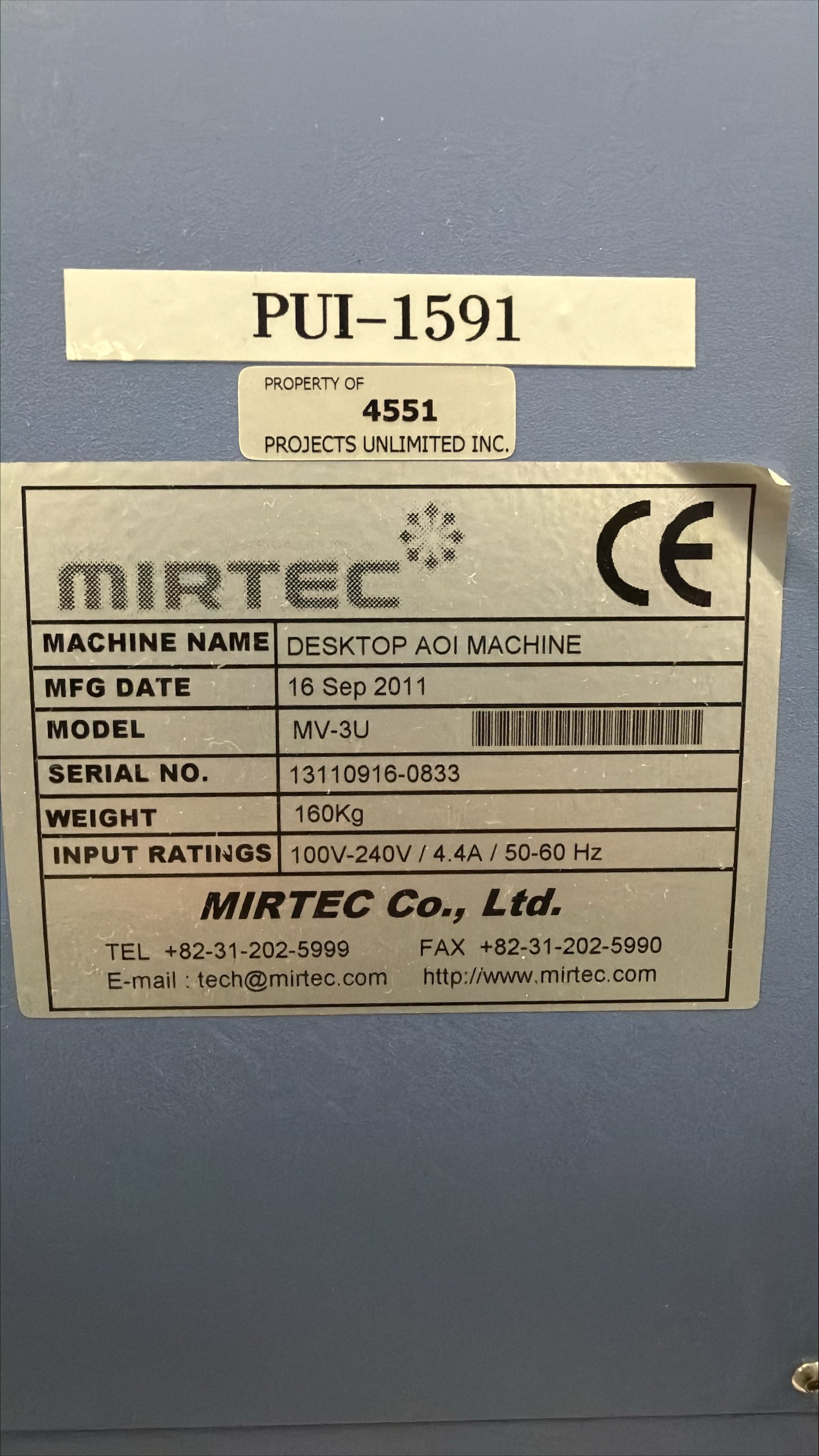2011 MIRTEC MV-3U (AOI) Automated Optical Inspection System