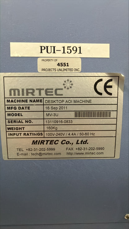 2011 MIRTEC MV-3U (AOI) Automated Optical Inspection System