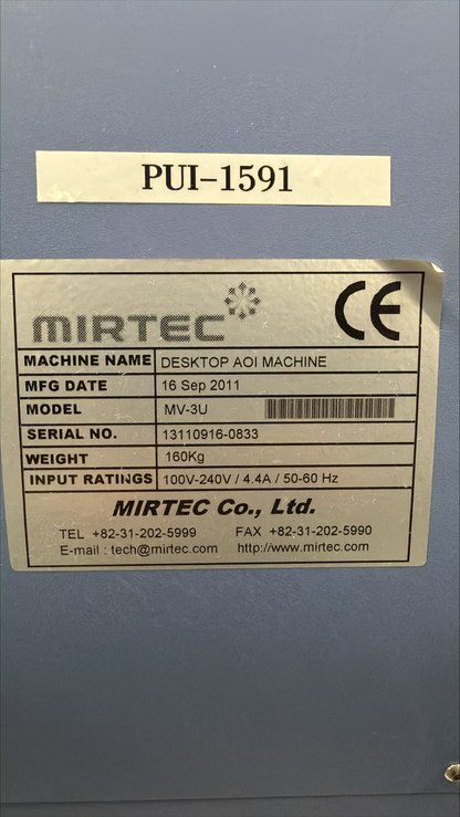 2011 MIRTEC MV-3U (AOI) Automated Optical Inspection System