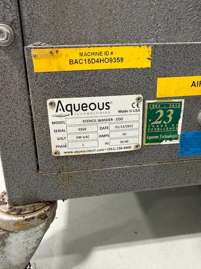 2015 Aqueous Technologies StencilWasher ZDO Ultrasonic Stencil Cleaner