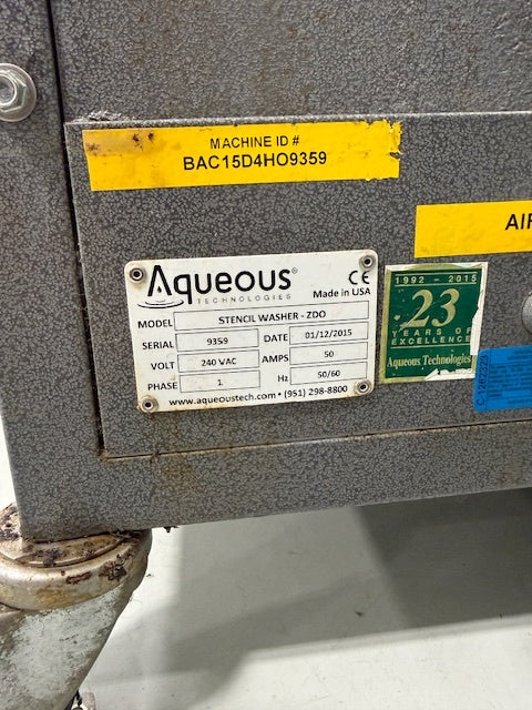 2015 Aqueous Technologies StencilWasher ZDO Ultrasonic Stencil Cleaner