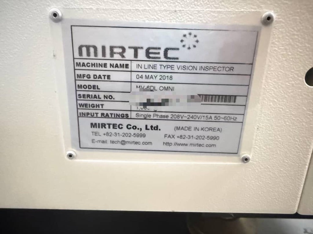 2018 MIRTEC MV-6DL OMNI In-Line 3D AOI System