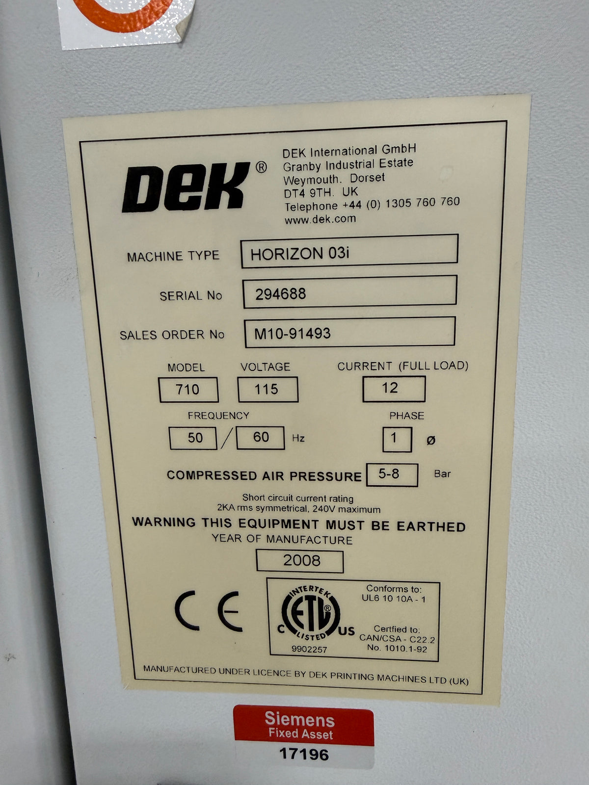 2008 DEK HORIZON 03i Screen Printer