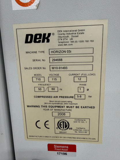 2008 DEK HORIZON 03i Screen Printer