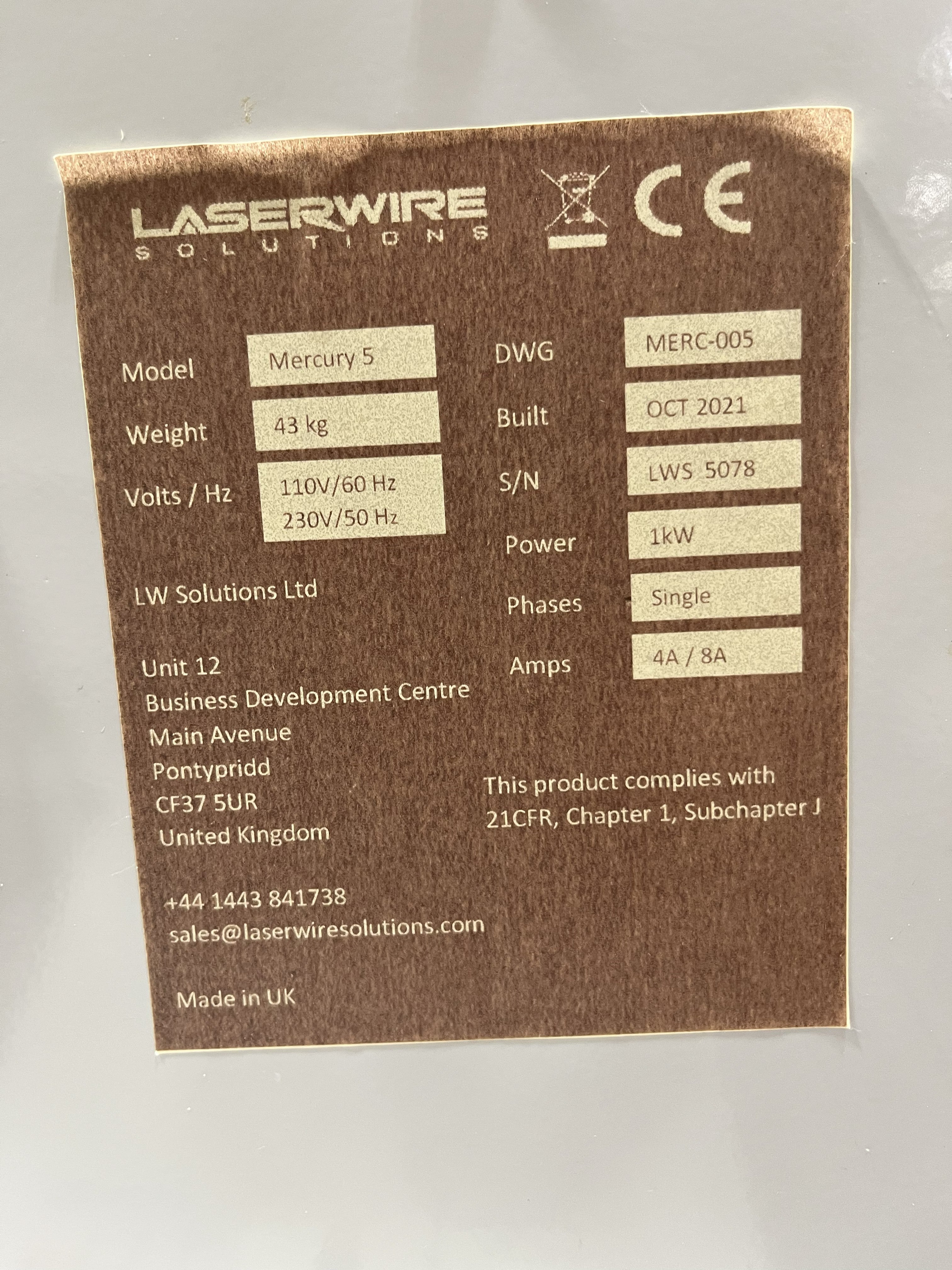 2021 Laser Wire Solutions Mercury-5 Laser Wire Stripping Machine