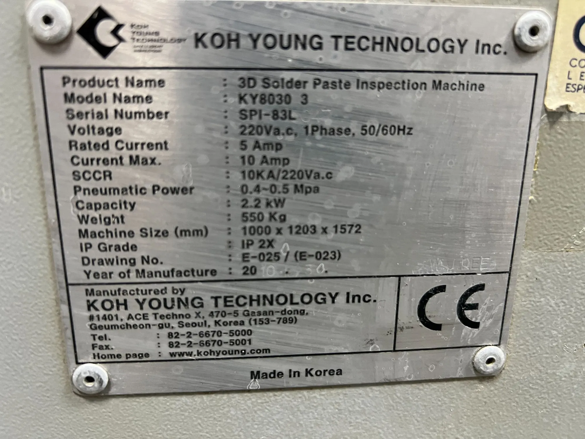 2010 Koh Young KY8030-3 3D SPI