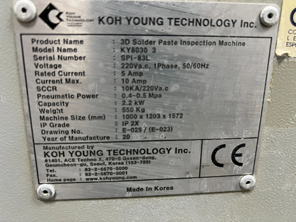 2010 Koh Young KY8030-3 3D SPI