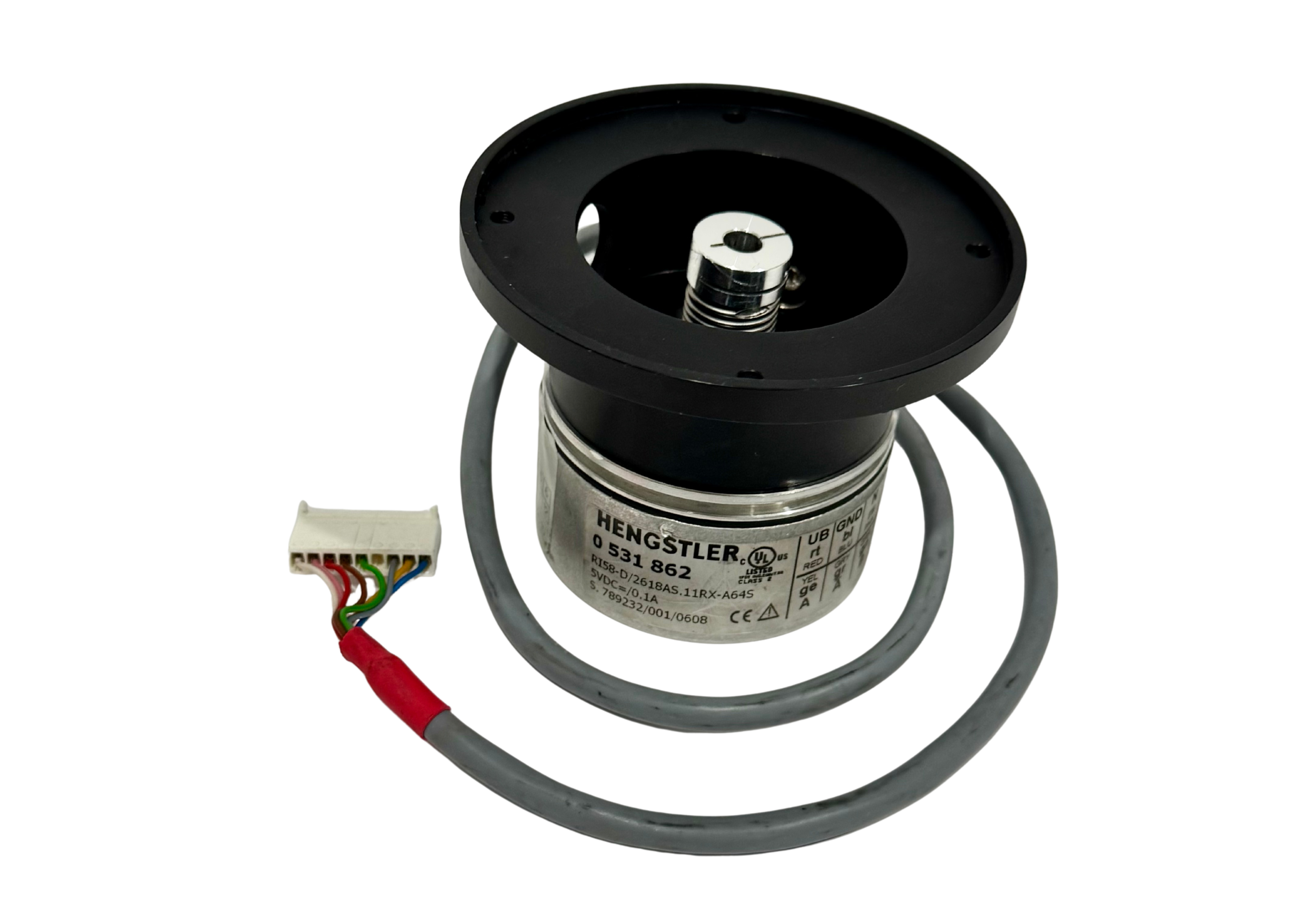 Mechanical component with wiring on a white background